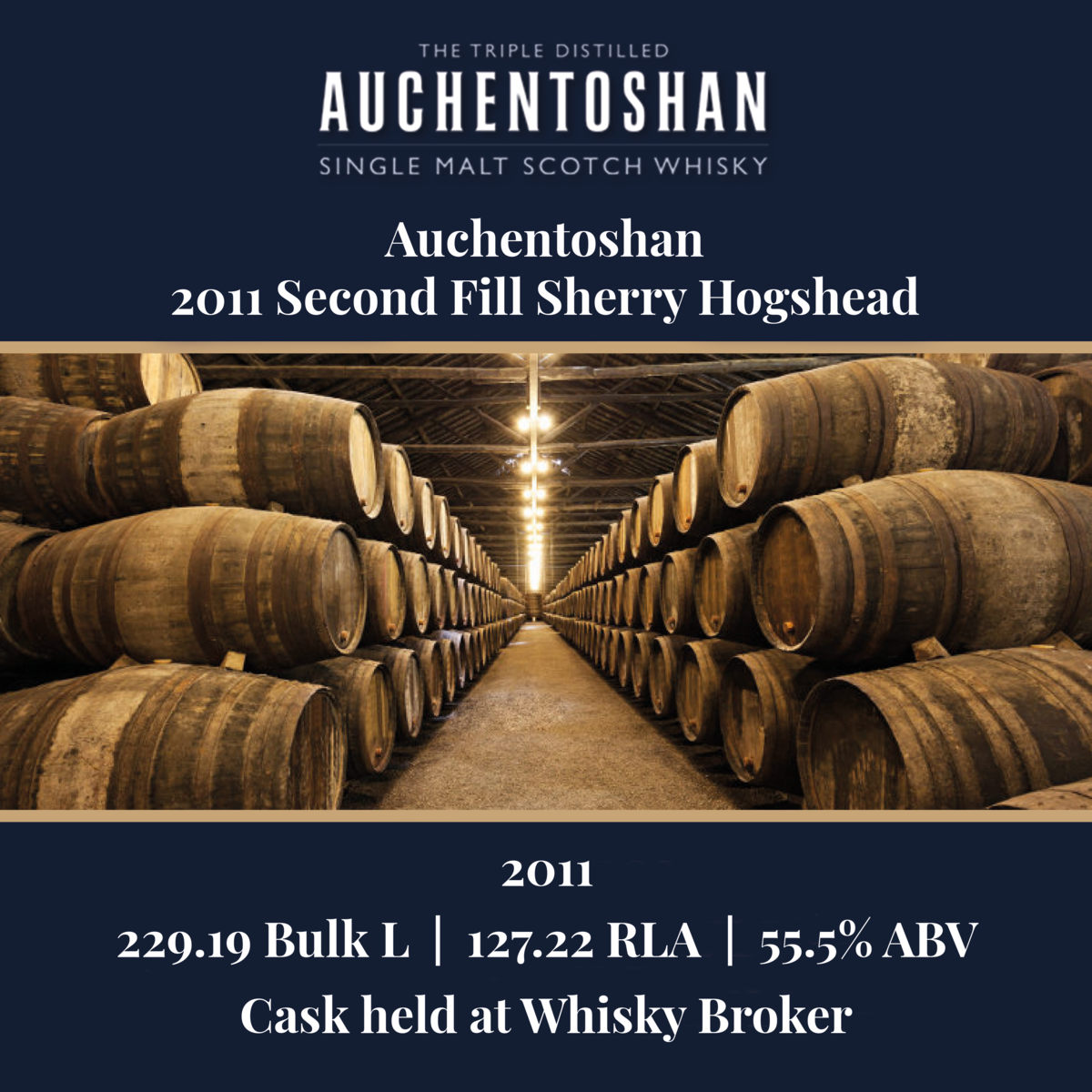 Auchentoshan - 2011 Second Fill Sherry Hogshead - 229.19 Bulk L 55.5% ABV| Held In Bond