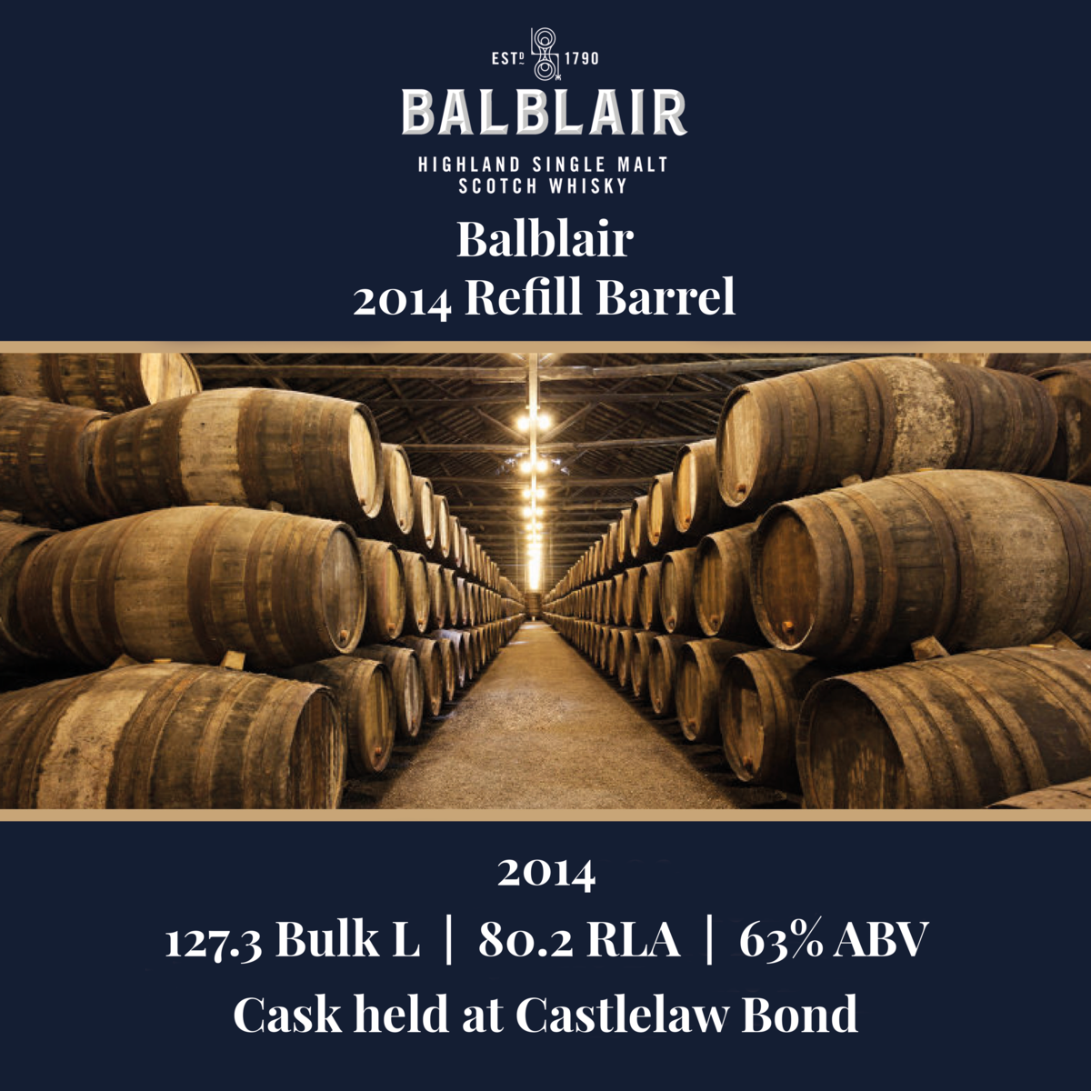Balblair - 2014 Refill Barrel - 127.3 Bulk L 63% ABV| Held In Bond