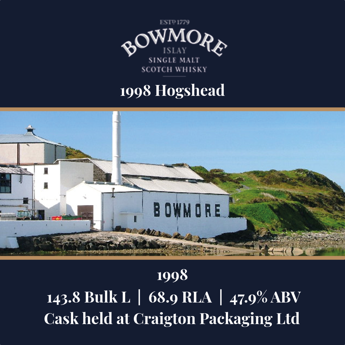 Bowmore - 1998 Hogshead - 143.8 Bulk L 47.9% ABV| Held In Bond