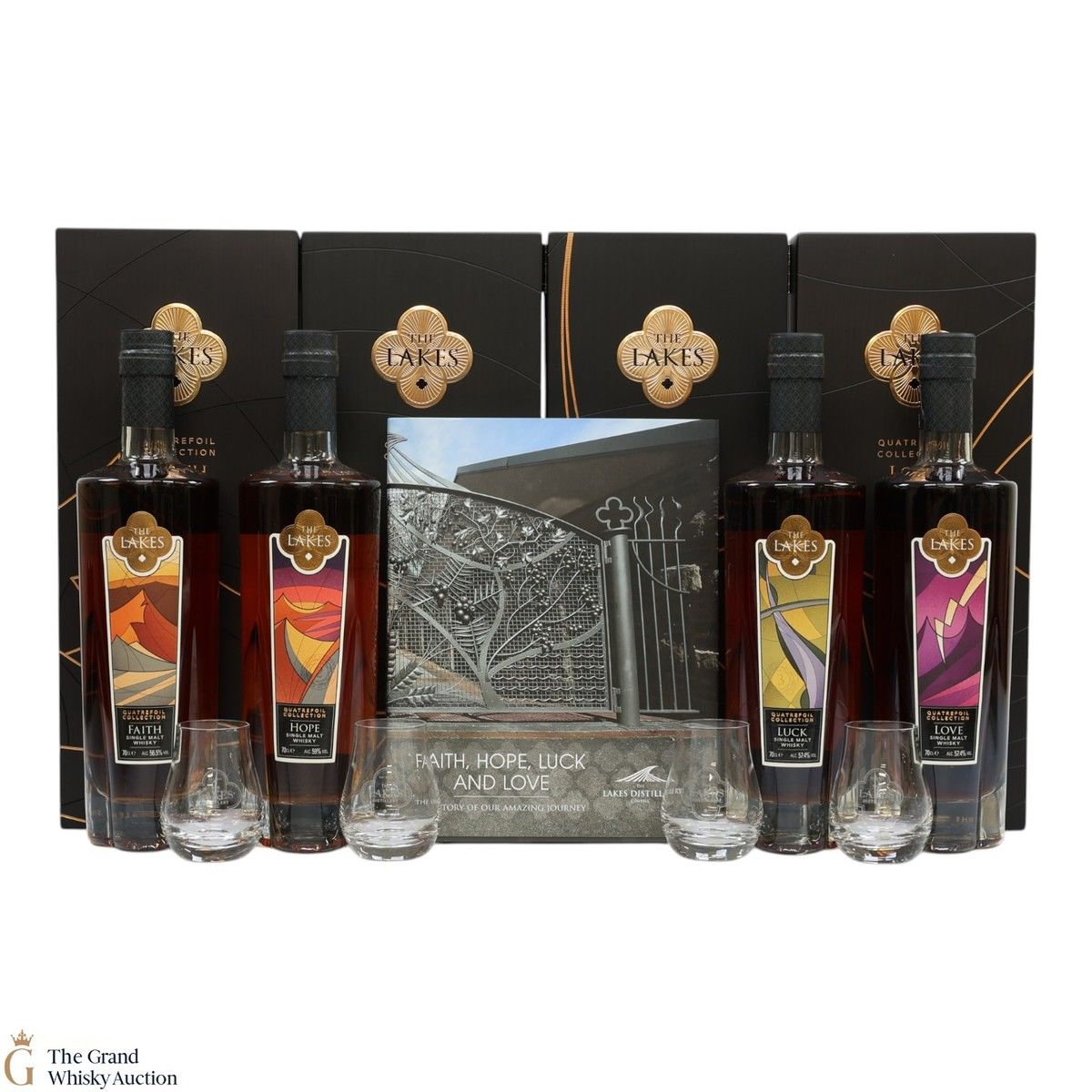 The Lakes Single Malt Quatrefoil Collection, Glasses & Book (4x70cl)