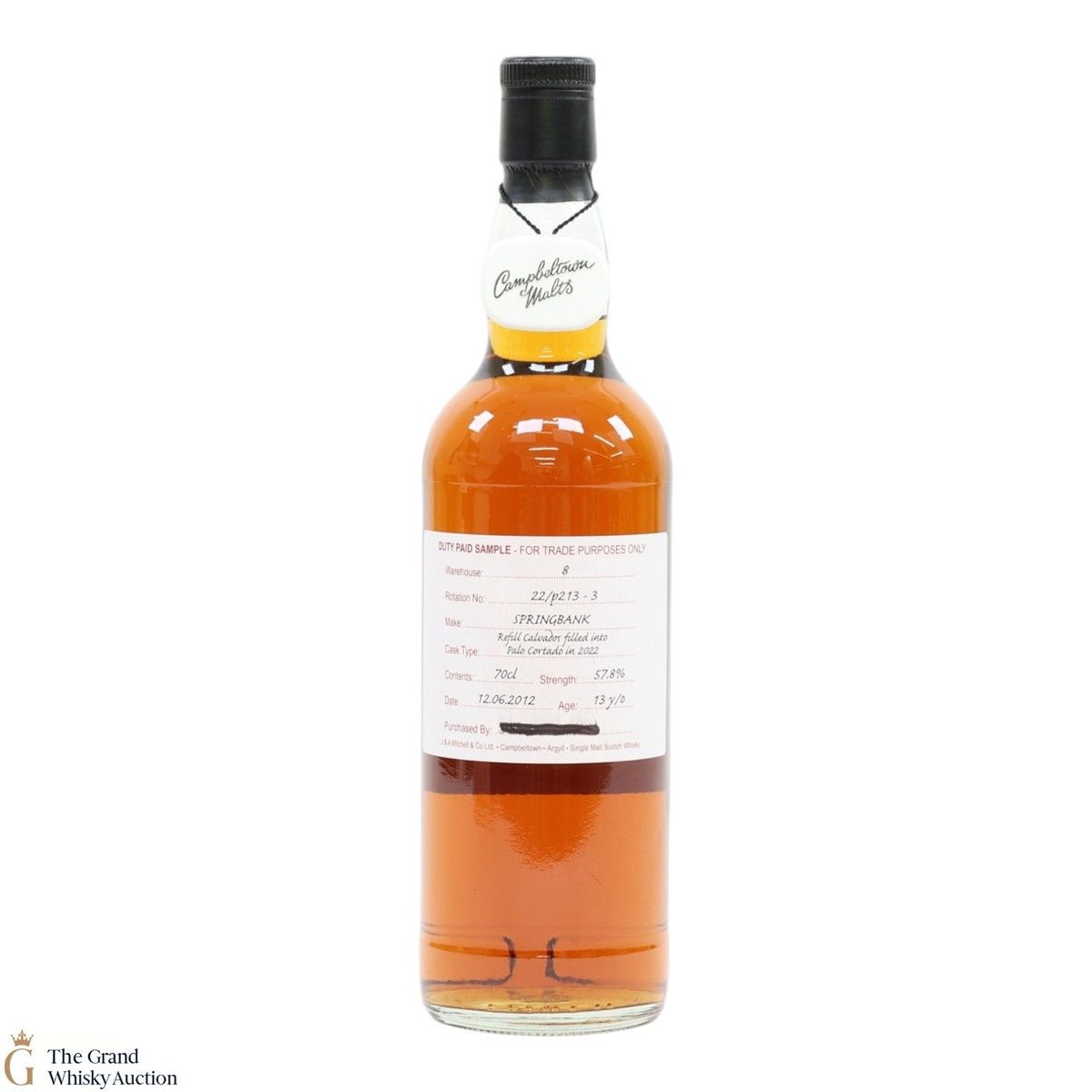 Springbank - 13 Year Old 2012 - Refill Calvados Filled Into Palo Cortado In 2022 - Duty Paid Sample 57.8%
