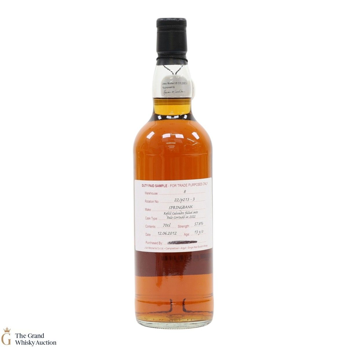Springbank - 13 Year Old 2012 - Refill Calvados Filled Into Palo Cortado In 2022 - Duty Paid Sample 57.8%